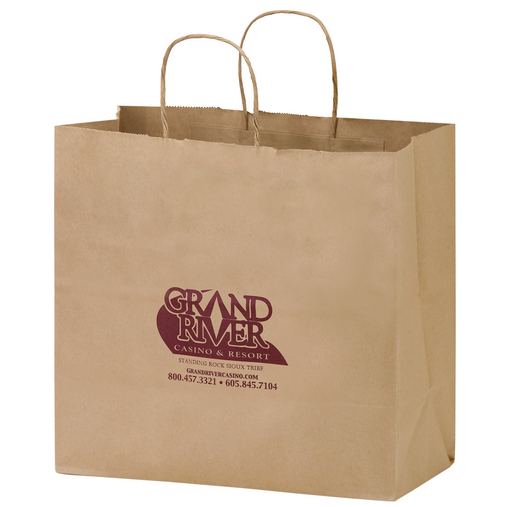 Custom Printed Natural Kraft Paper Carry-Out Bag (13"x7"x12 3/4") - Flexo Ink - 1N13712-FI